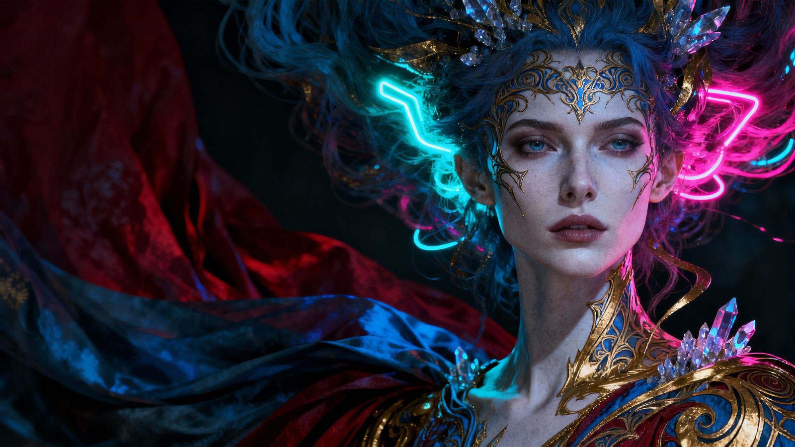 Dark Fantasy Woman Portrait With Neon Accents