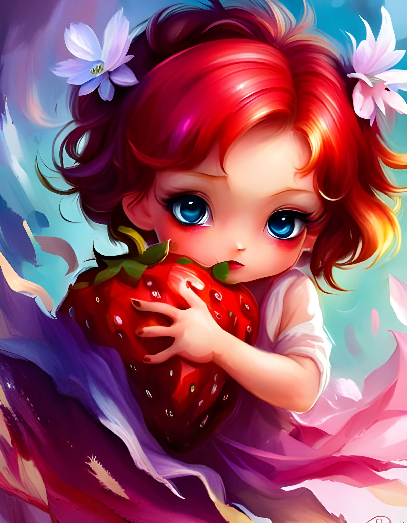 Cute Chibi Strawberry Character in Elegant Style