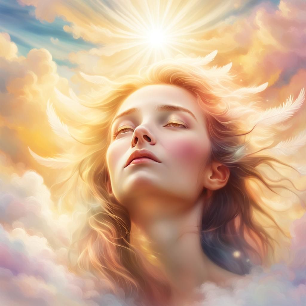 Ethereal Spirit in Clouds with Golden Light