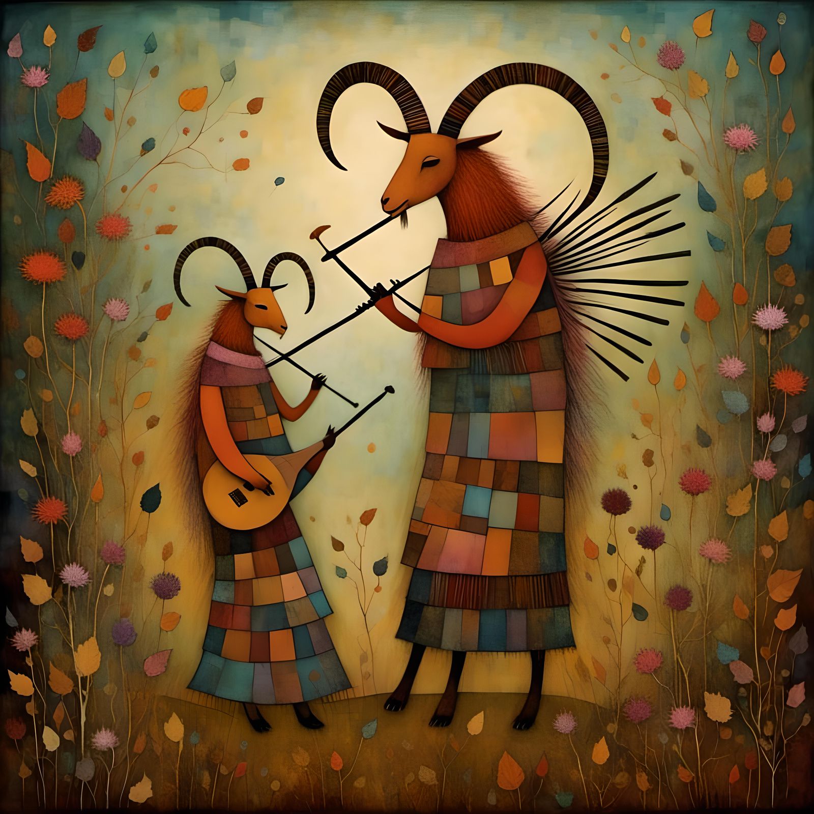 Goat God Pan Plays Pipes for Dancing Maiden