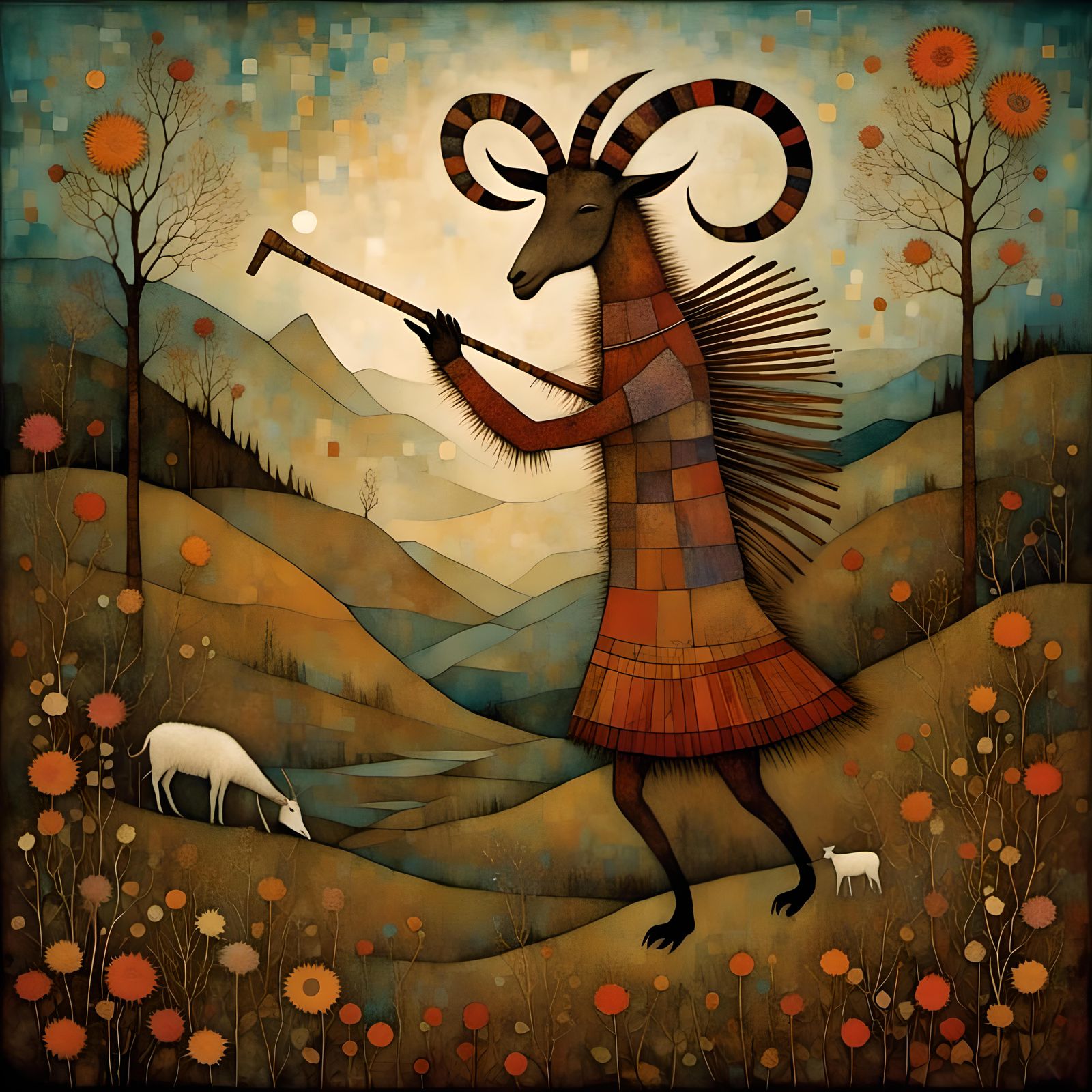 Pan Playing Pipes for Dancing Maiden