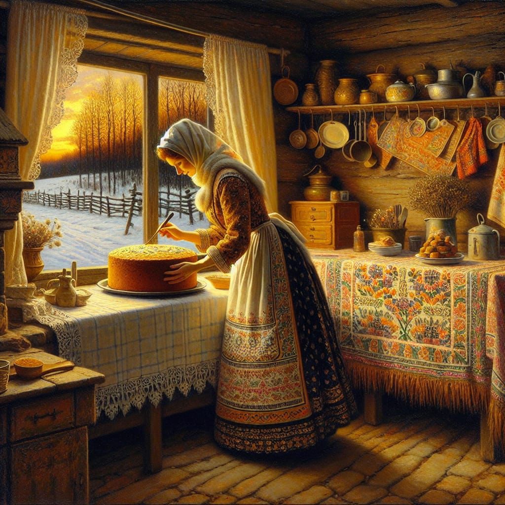 Elegant Christmas Scene in Oil Painting