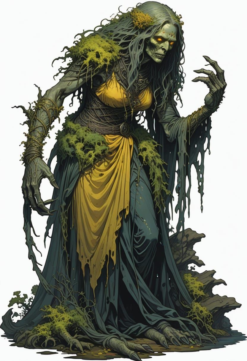 Dark Fantasy Crone in Seaweed, Inspired by Boris Vallejo and...