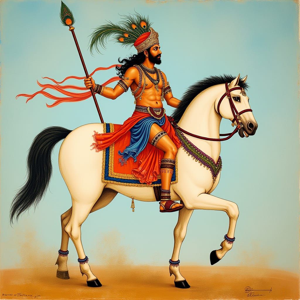Veer Tejaji on White Horse in Folk Art Style