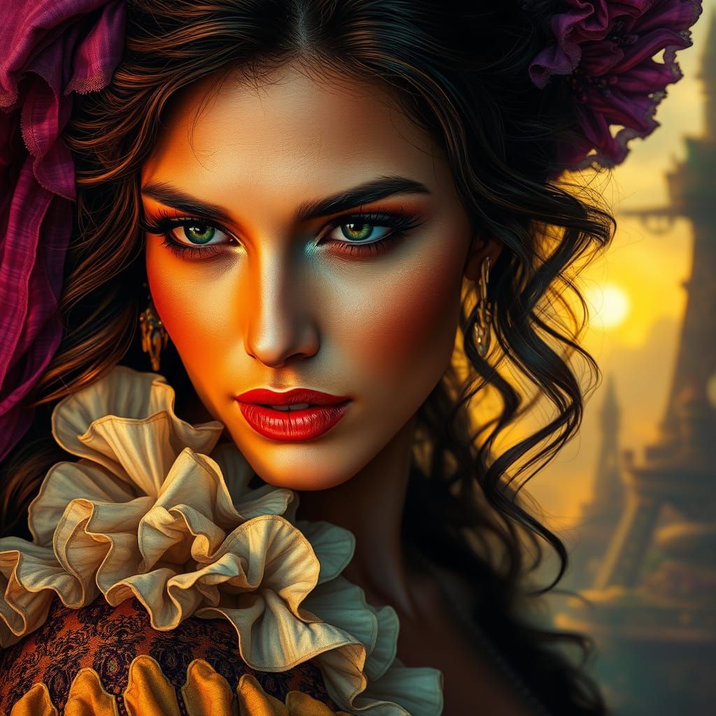 Sensual Gypsy Woman Portrait in Dark Fantasy Style