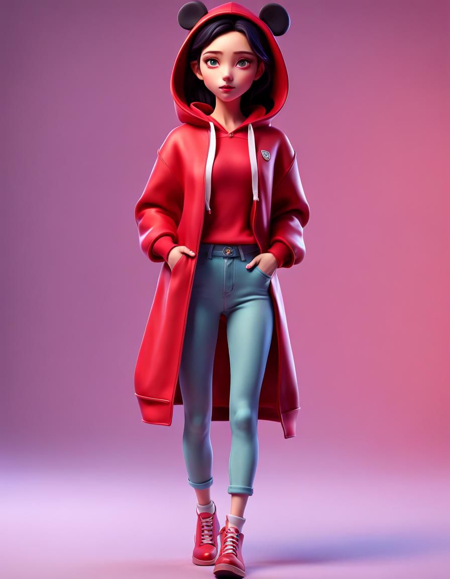 Girl in Panda Hoodie as 3D Clay Model