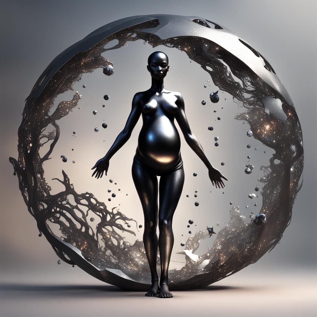 Pregnant Silhouette in Black and Silver: Fantasy Art