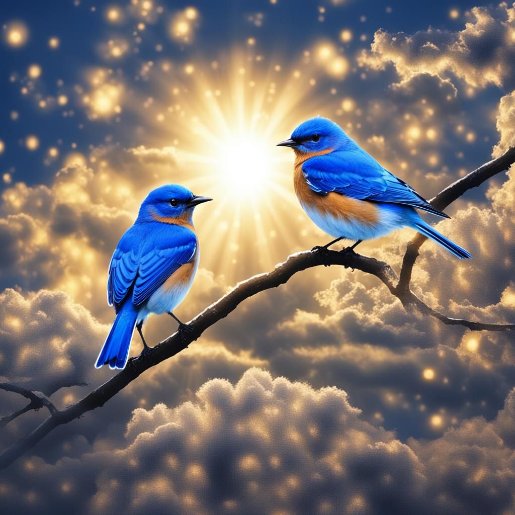 Bluebirds Singing Brightly in the Night Sky