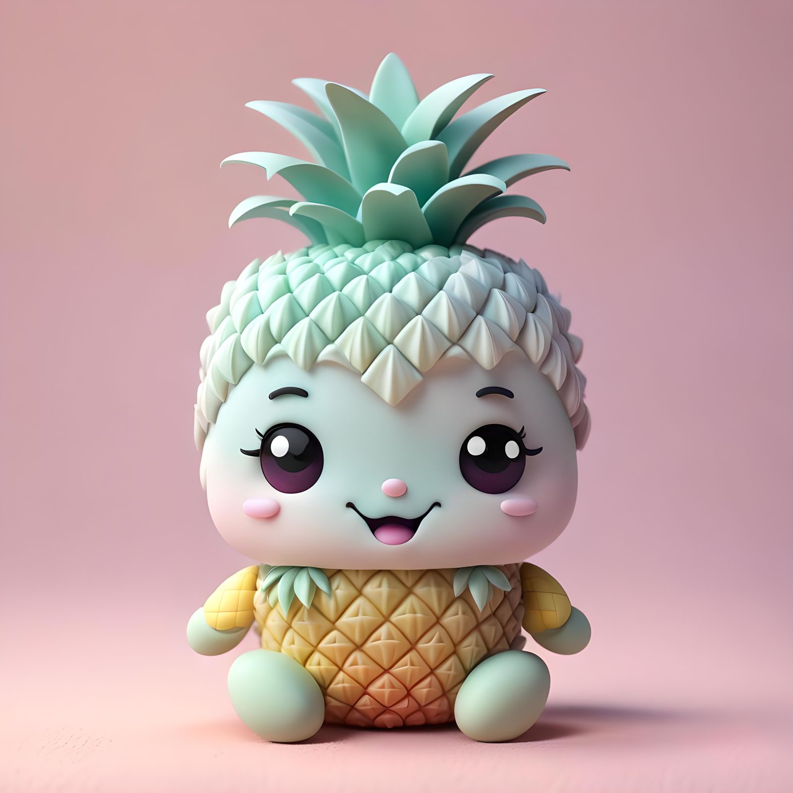 Adorable Kawaii Baby Pineapple in 3D Clay