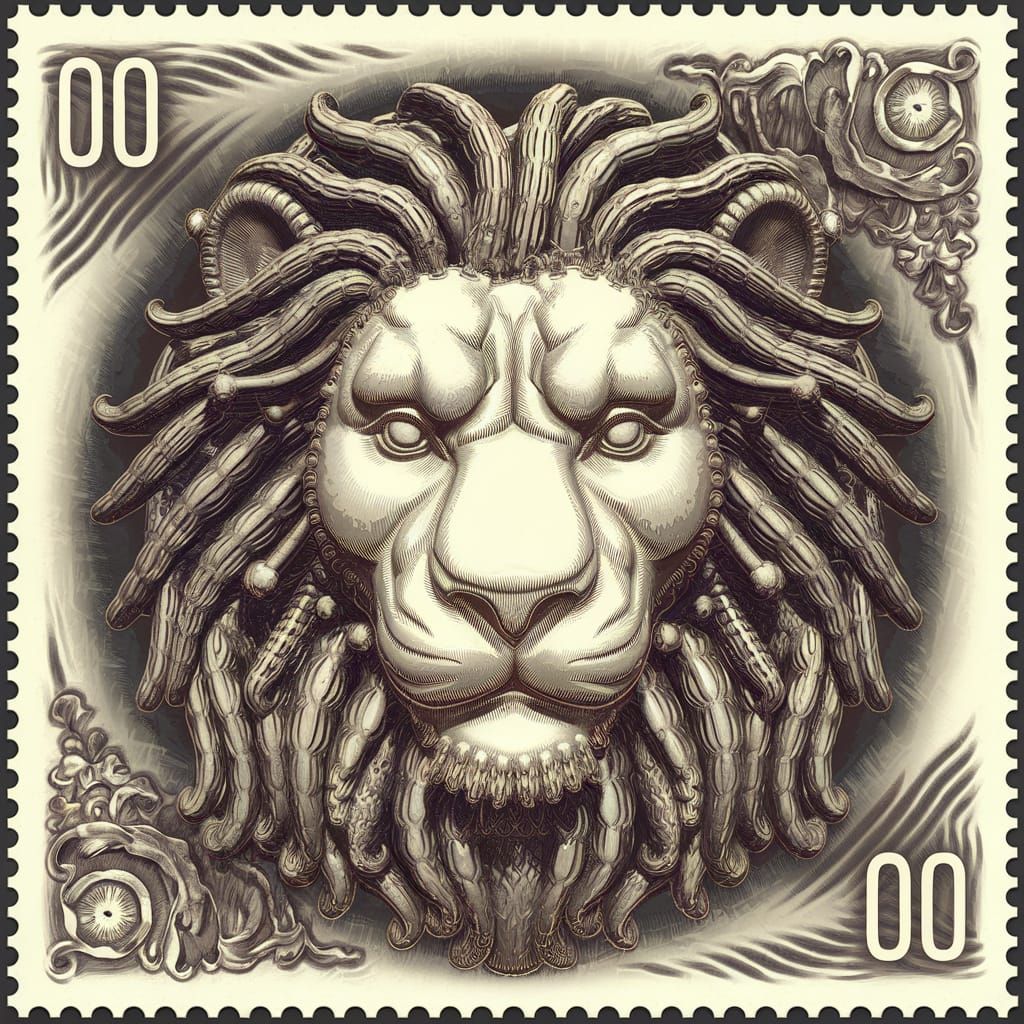 Embossed Fantasy Lion Head Postage Stamps