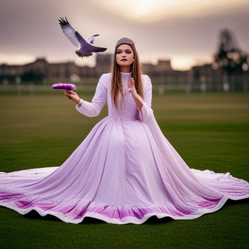 Royal Princess Releasing Pigeons: Classic Fairytale Art