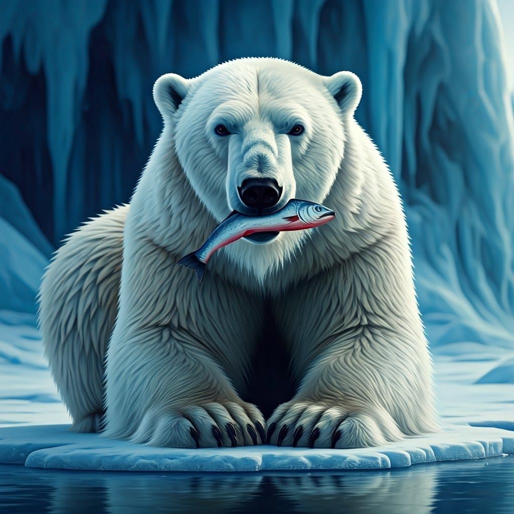 Majestic Polar Bear with Blue Eyes in Arctic Landscape