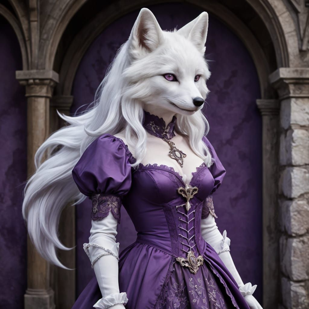 Gothic Fox Maiden in Purple Attire