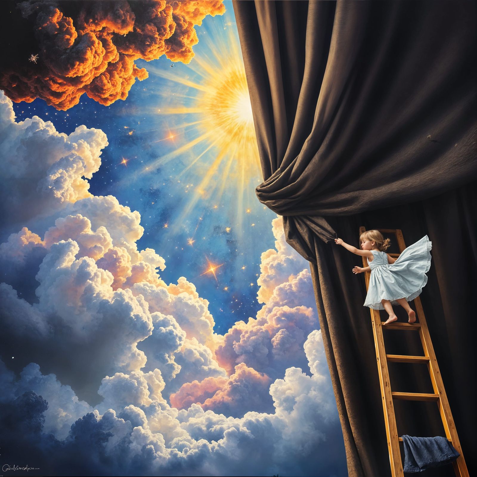 Girl Unveils Heavens on Ladder in Batik Style