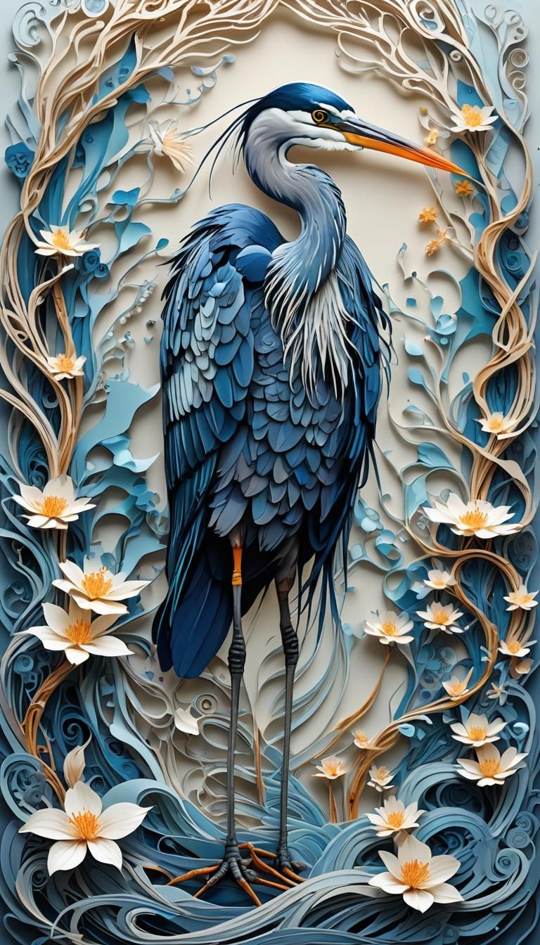 Kirigami Blue Heron