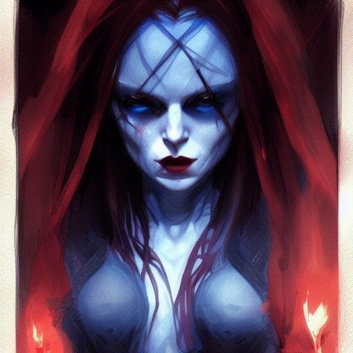 Sinister Red-Haired Witch with Blue Eyes