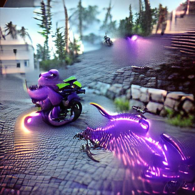 Neon Purple Dragon on Motorcycle