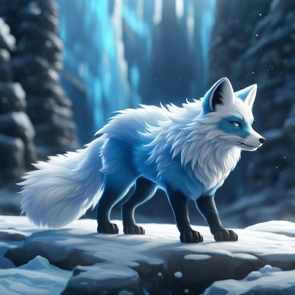 Icy Blue Fox with Pokemon Details in 8K