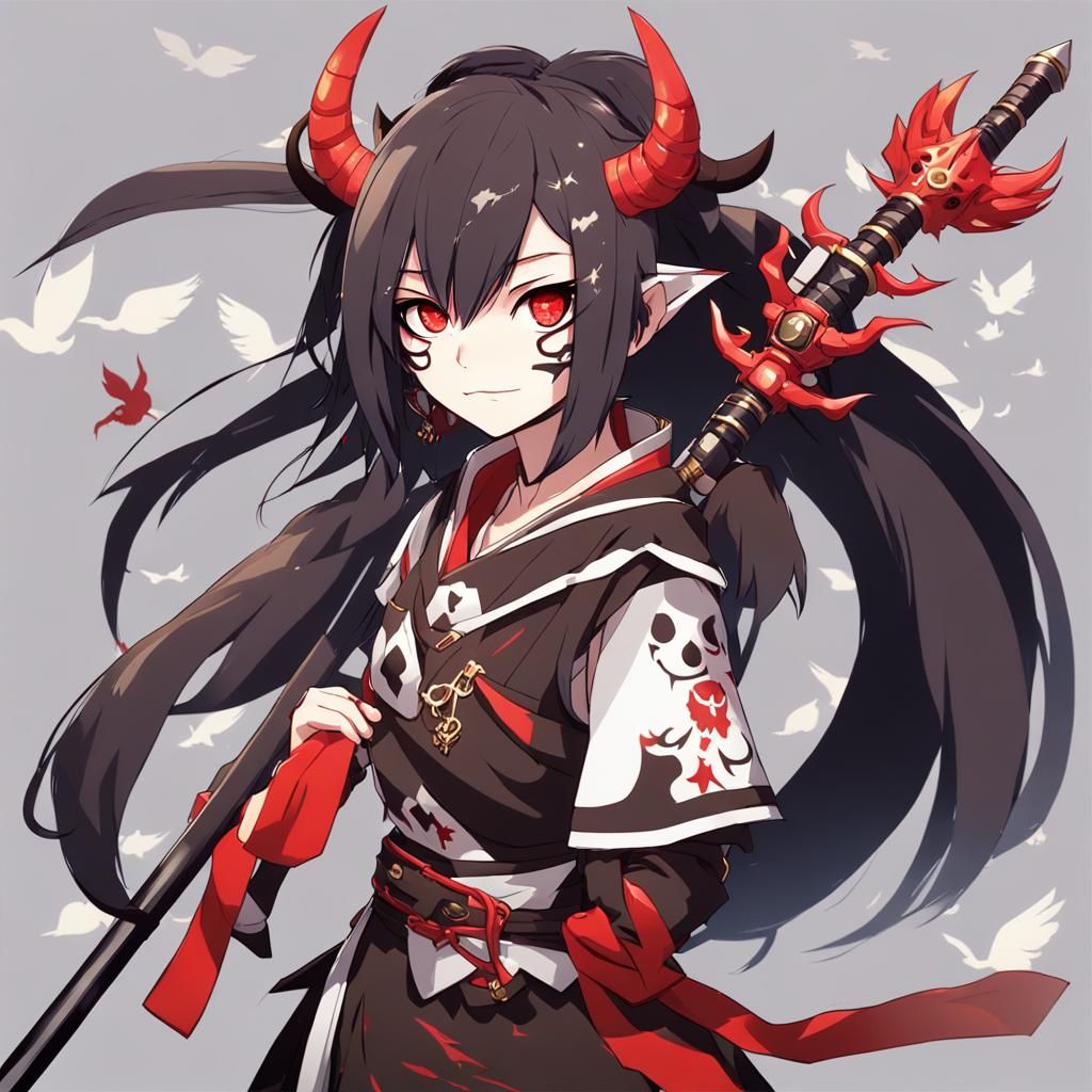 Anime Oni Girl in Dynamic Action Pose