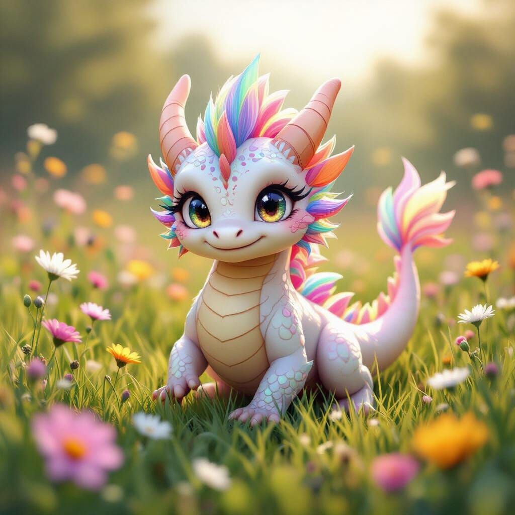 Playful Rainbow Dragon in Wildflower Meadow
