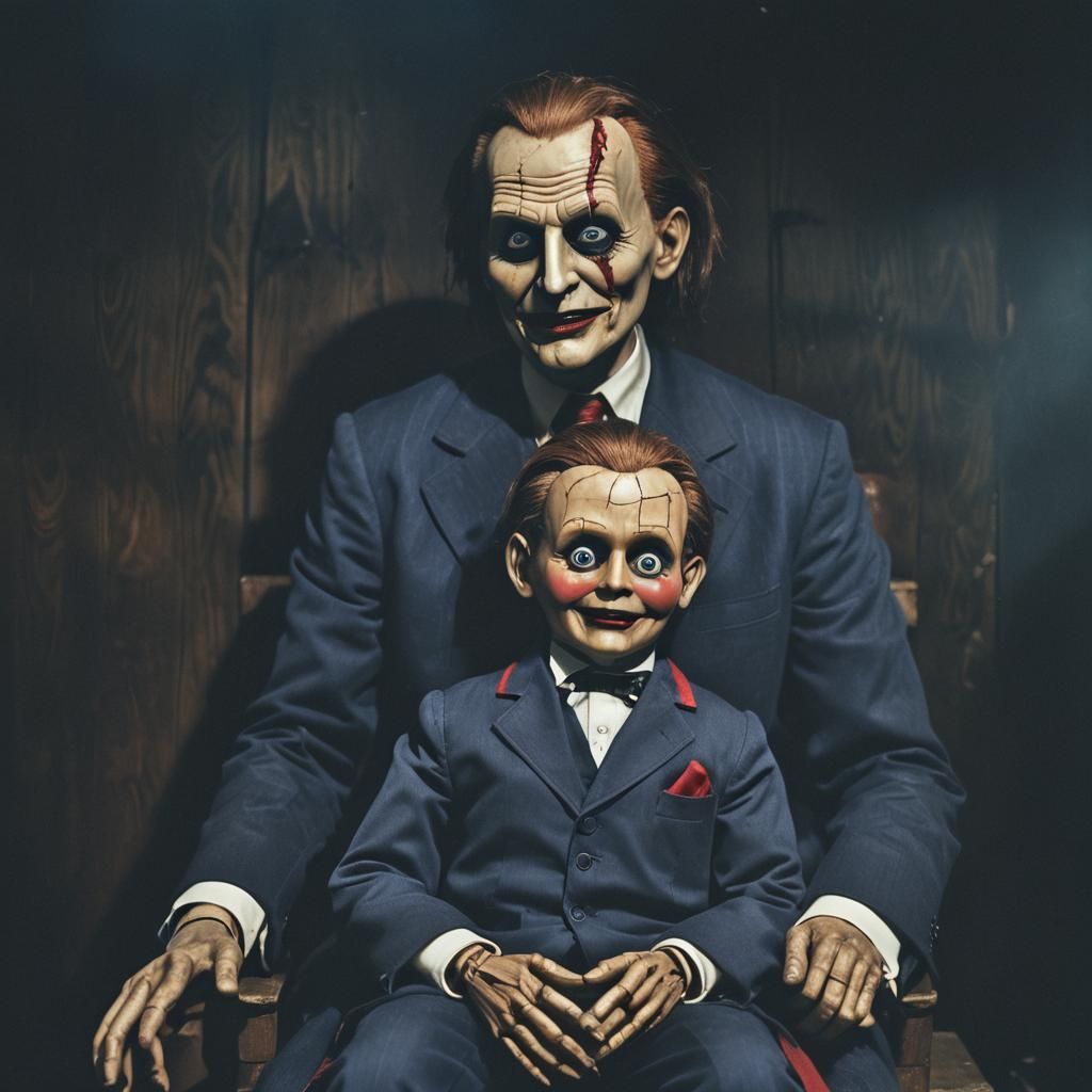 Eerie Surrealism: Ventriloquist Dummy in Shadows