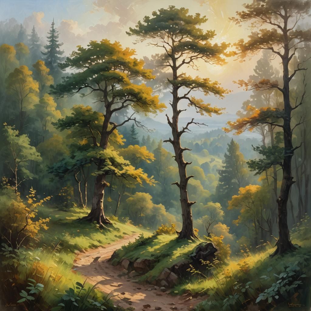 Forest Crown Landscape Oil Painting in Impressionist Style