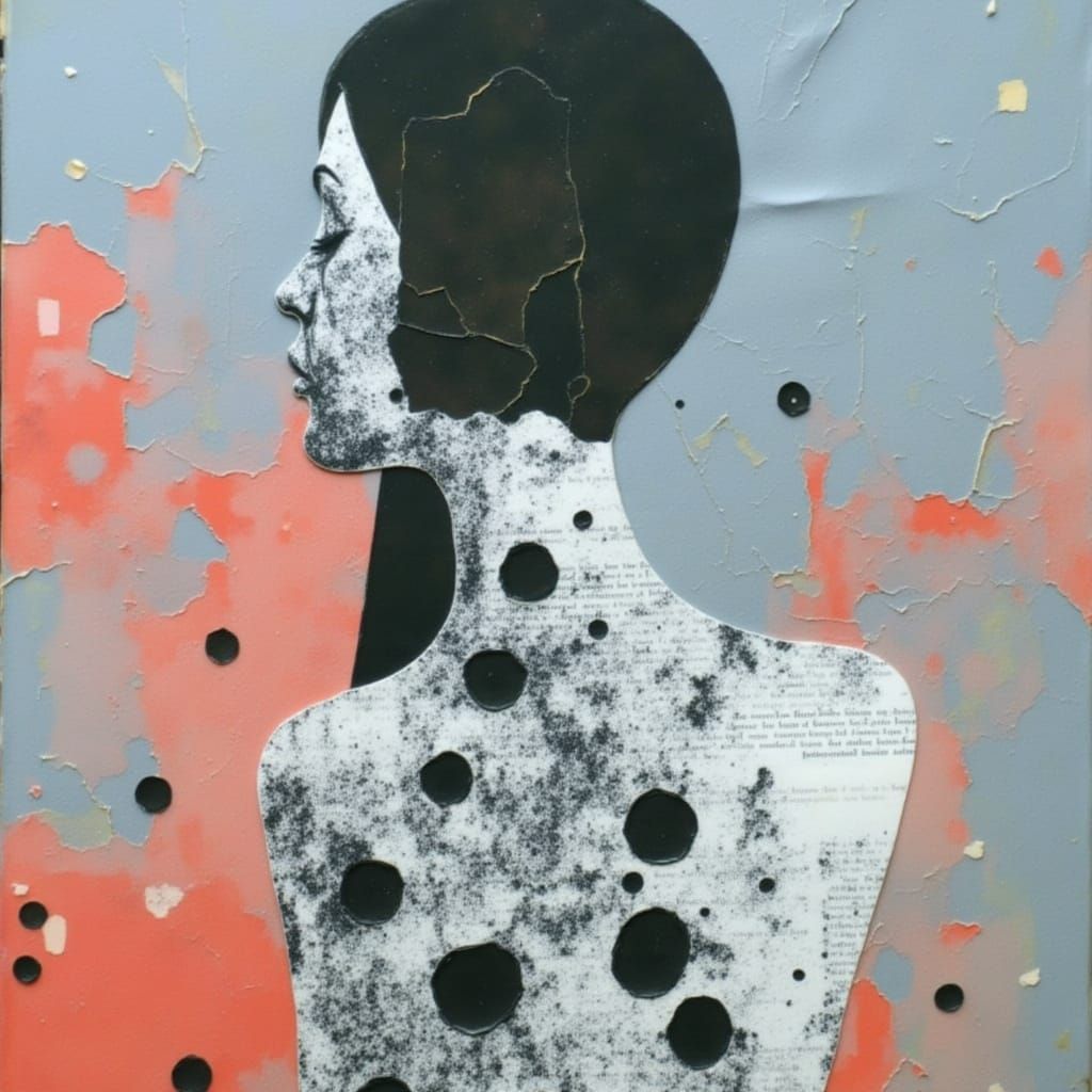 Surreal Collage of Solitary Figure Recomposing