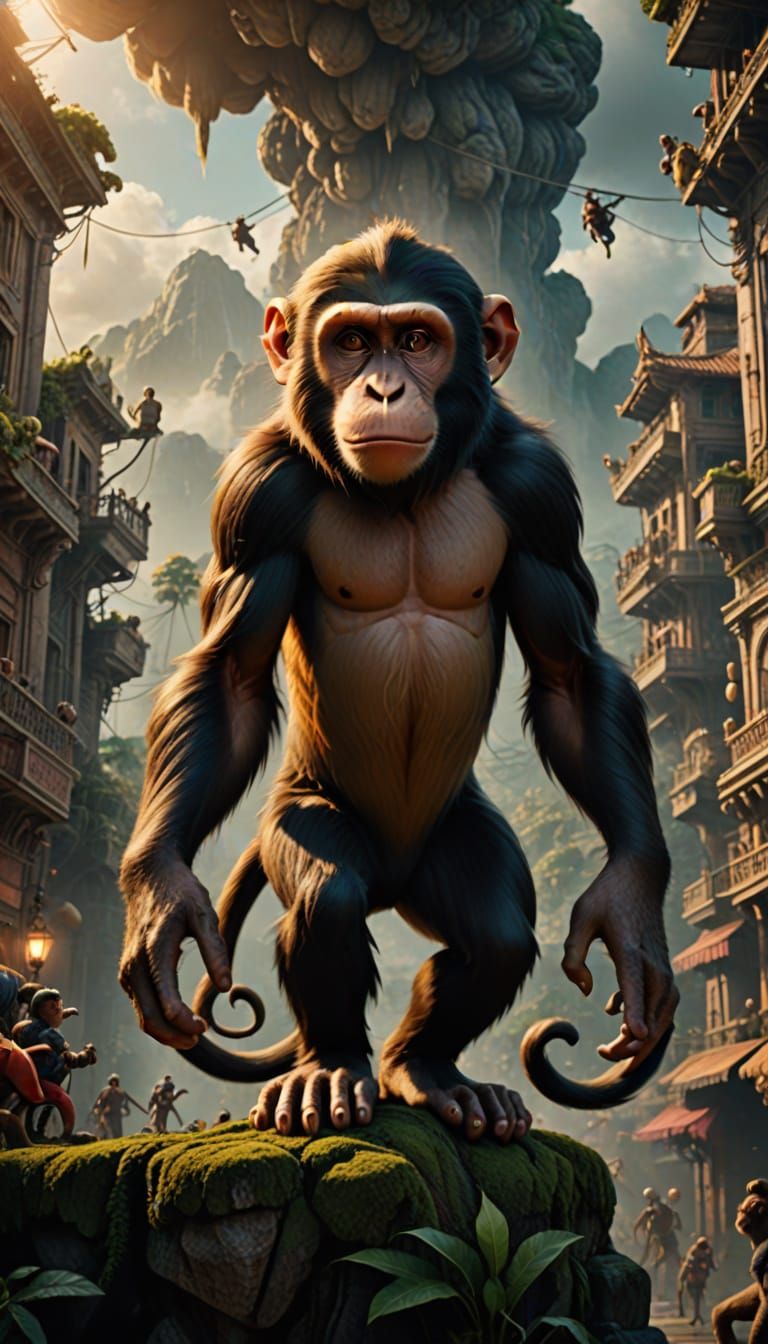 Dramatic Digital Painting of a Shocked Monkey