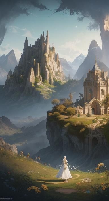Strength Tarot: Woman Taming Lion in Matte Painting