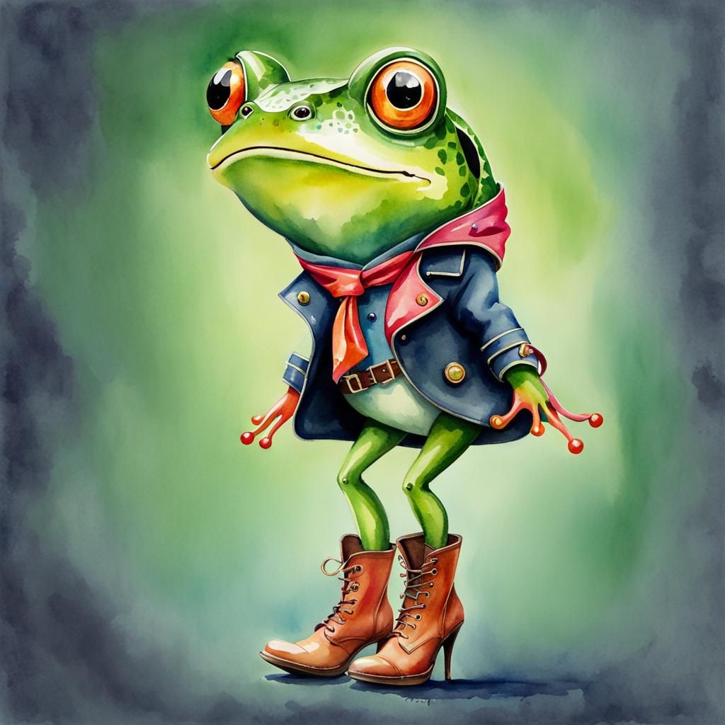Whimsical Anthropomorphic Frog in Watercolor