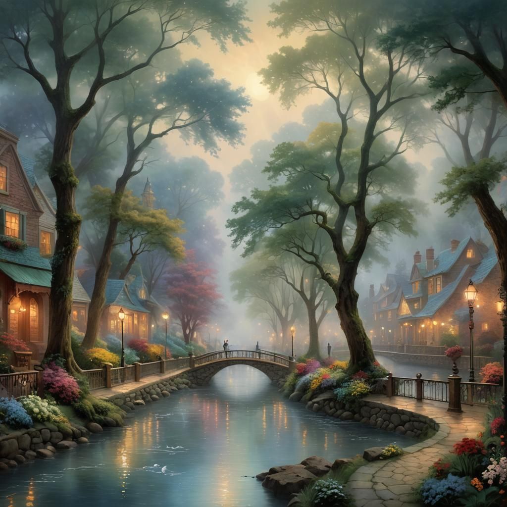 Ethereal River Walk in Kinkade Style