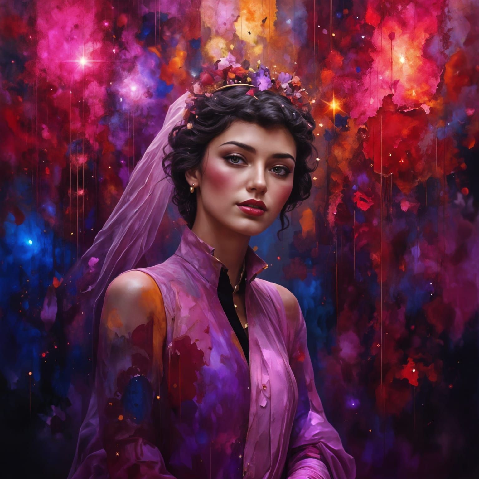 Elegant Woman in Dramatic Cubist Style Portrait