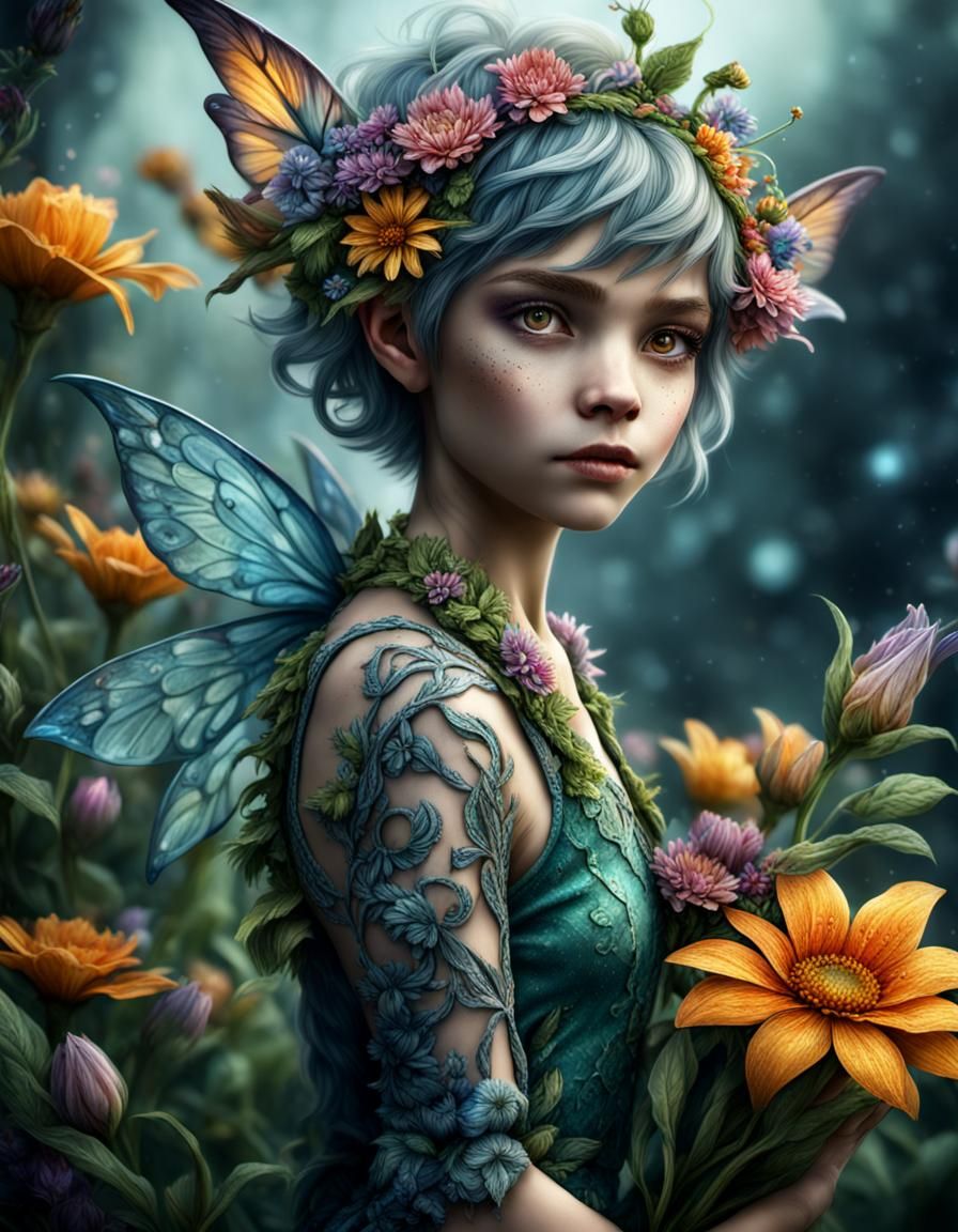 Elemental  pixie wearing flowers