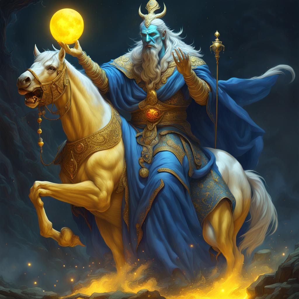 Demon Giant Astride Horse in Dark Fantasy Style