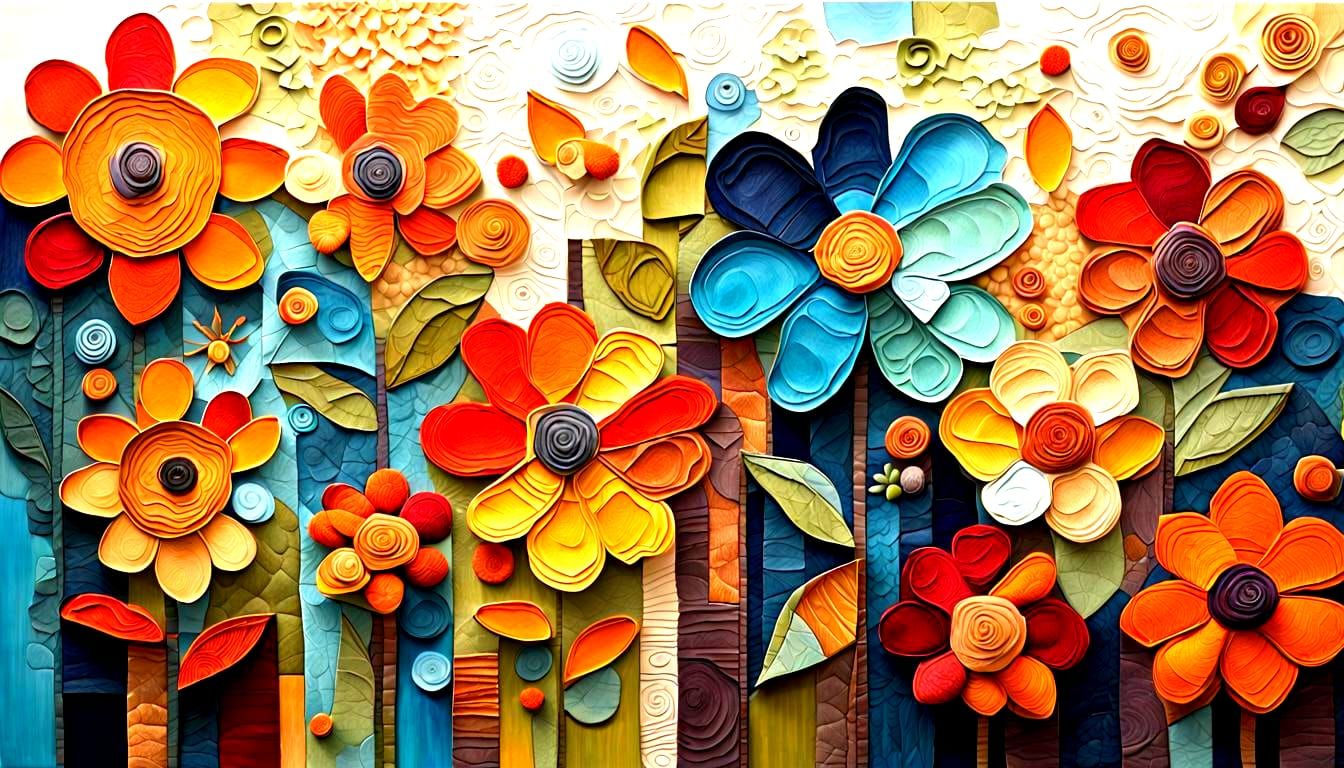 Geometric Floral Art with Contrasting Textures
