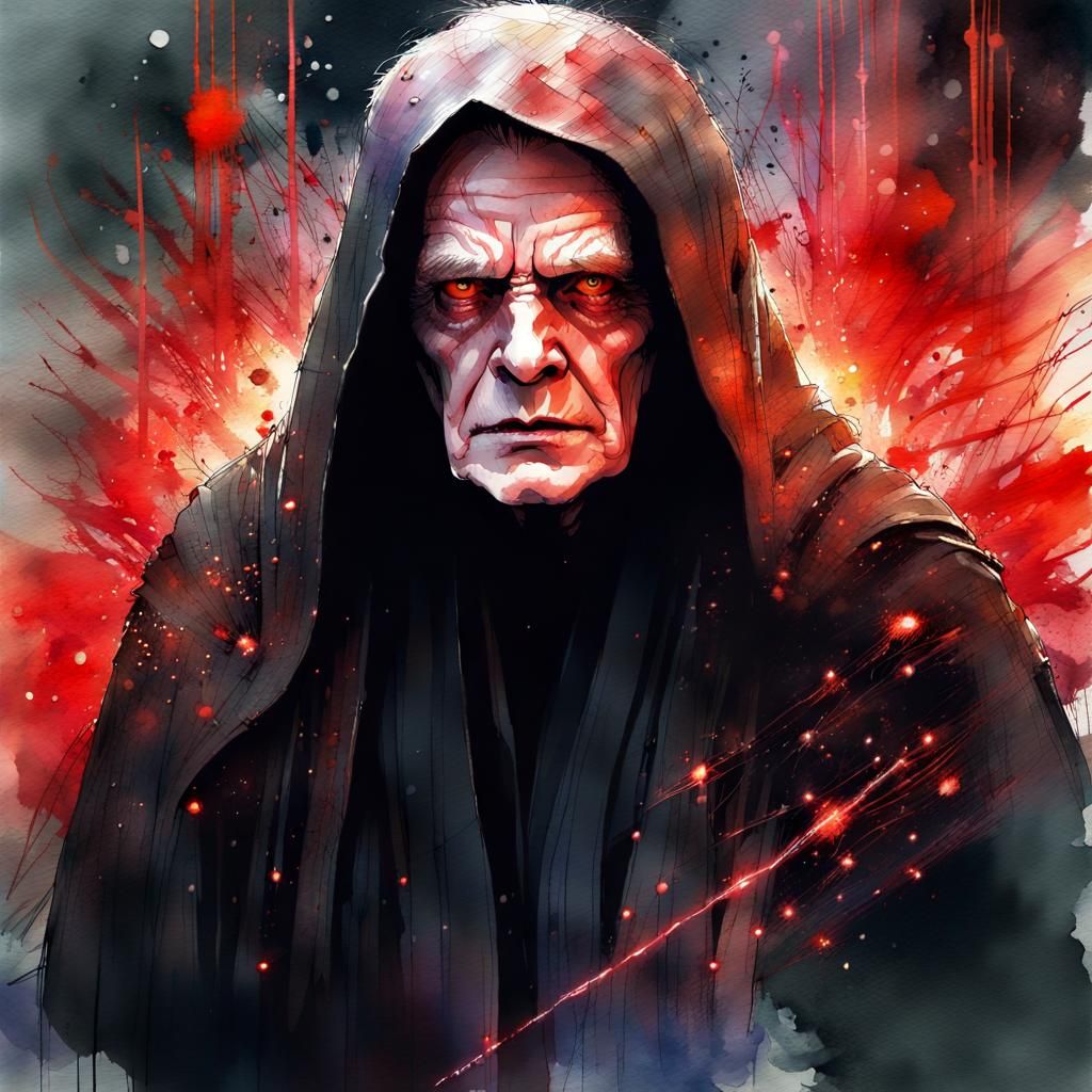 Evil Palpatine in Digital Watercolor Star Wars Scene