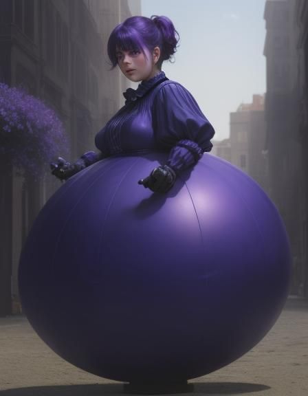 Girl Inflated into Blueberry Shape with Violet Skin