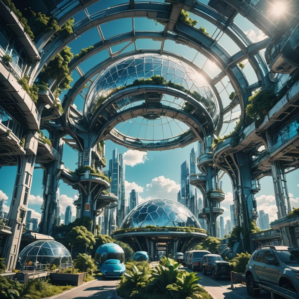 Futuristic Ecologic City Under Blue Sky Dome