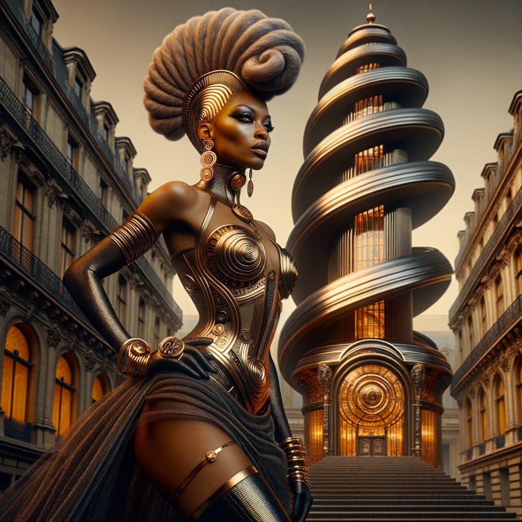 Afrofuturist Goddess in Orange and Gold Concept Art
