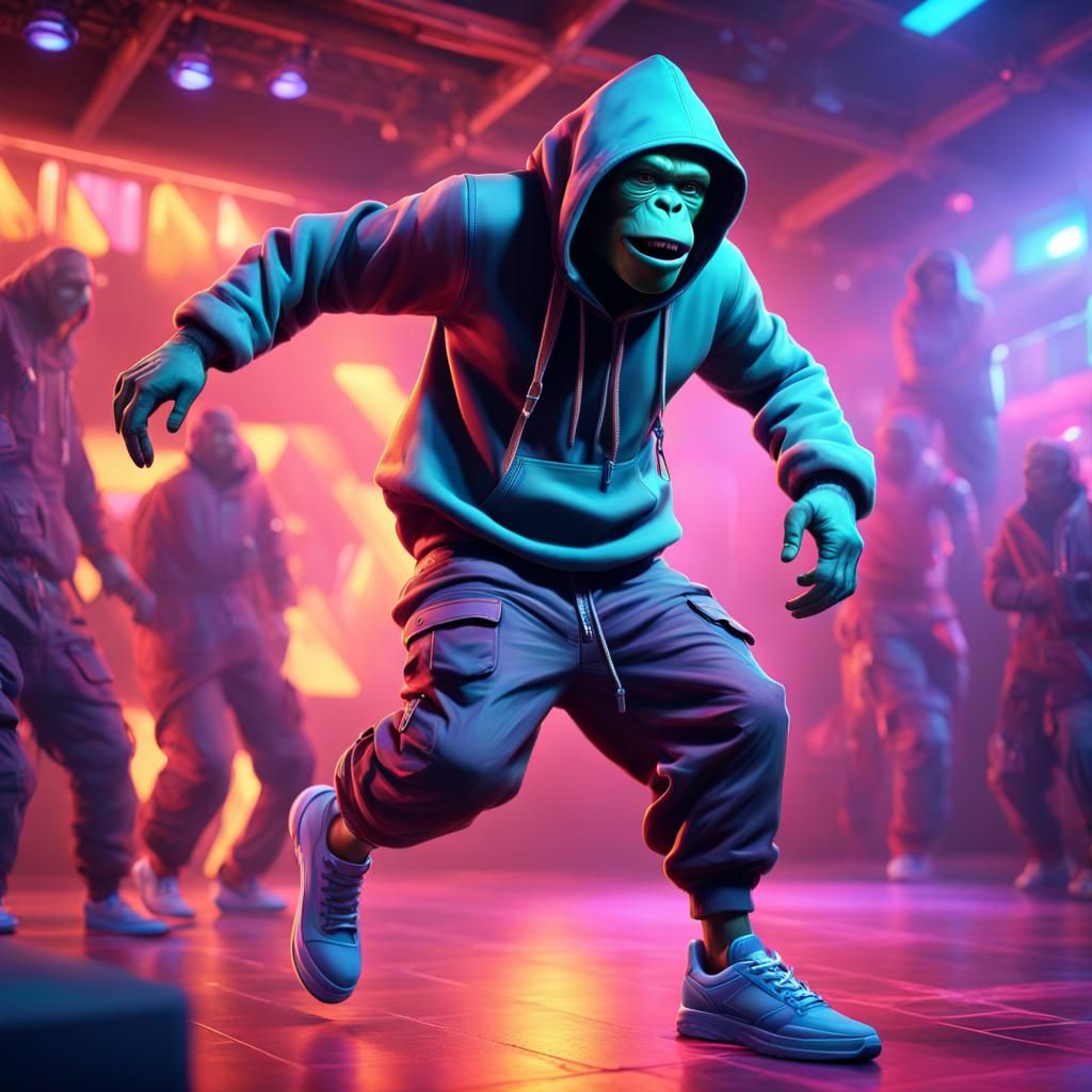 Chimpanzee Dances in a Club, Detailed Matte Painting