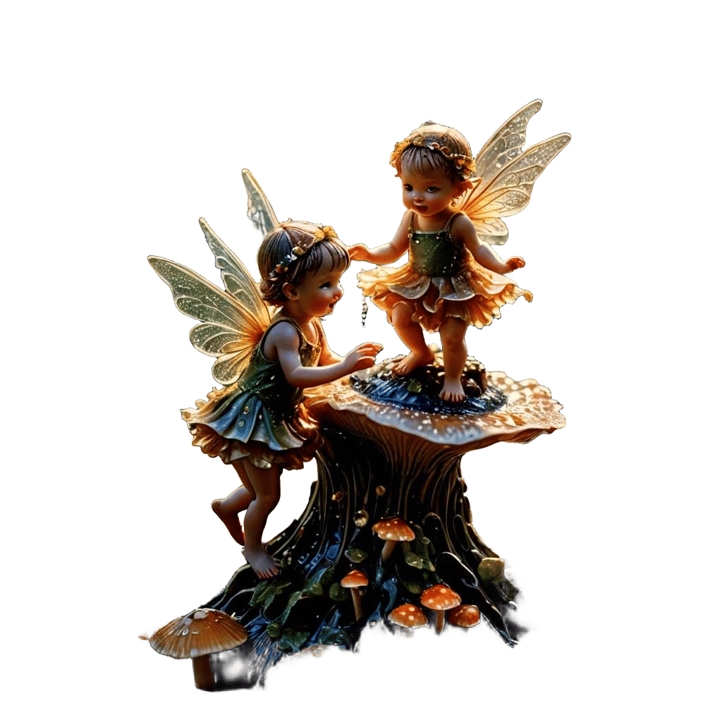 Macro Photograph of Baby Fairies Dancing on Mushroom