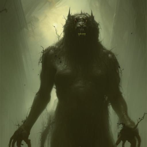 Monstrous Weredog Warrior in Slimy Swamp, Dark Fantasy Art