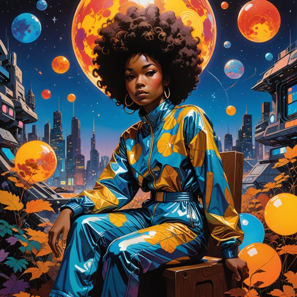 Afro-Futurist Goddess in Neon Camo Regalia