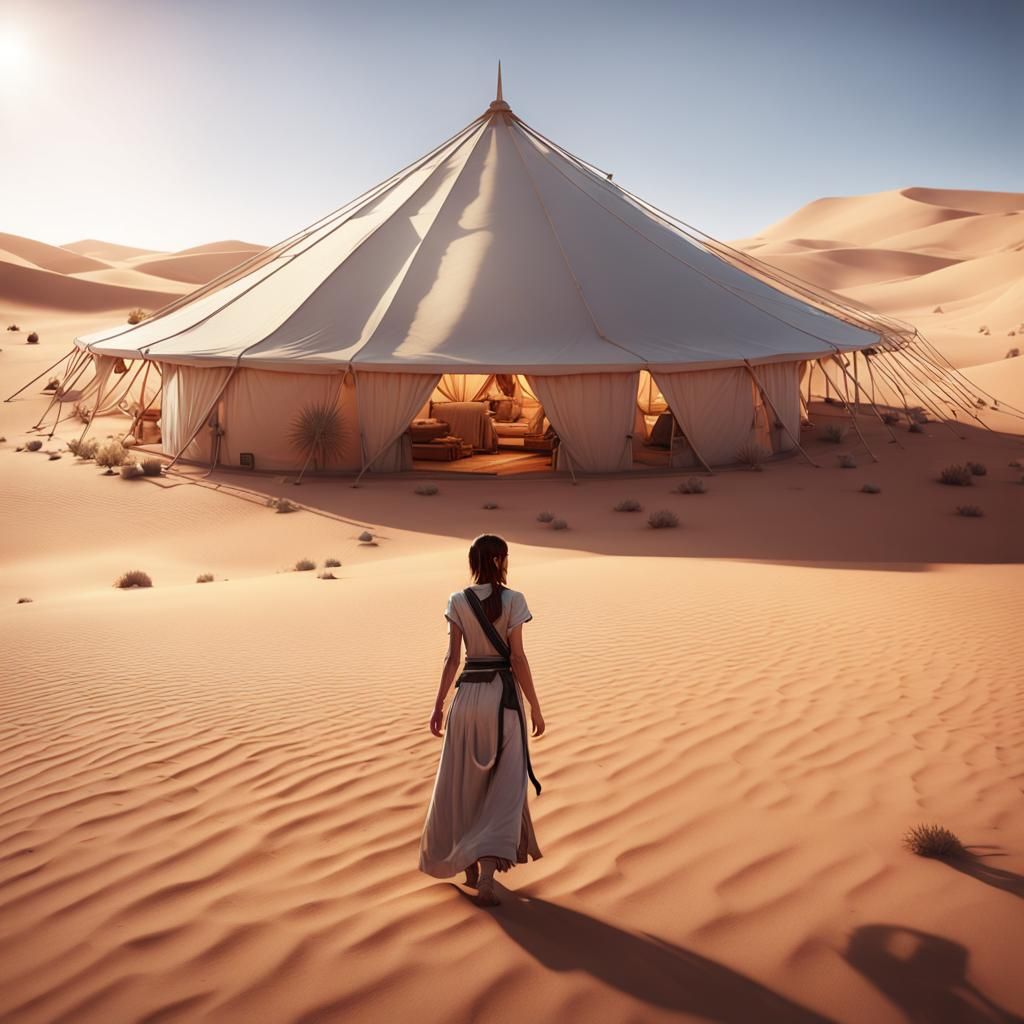 Desert Girl and Tent in 3D Game Style