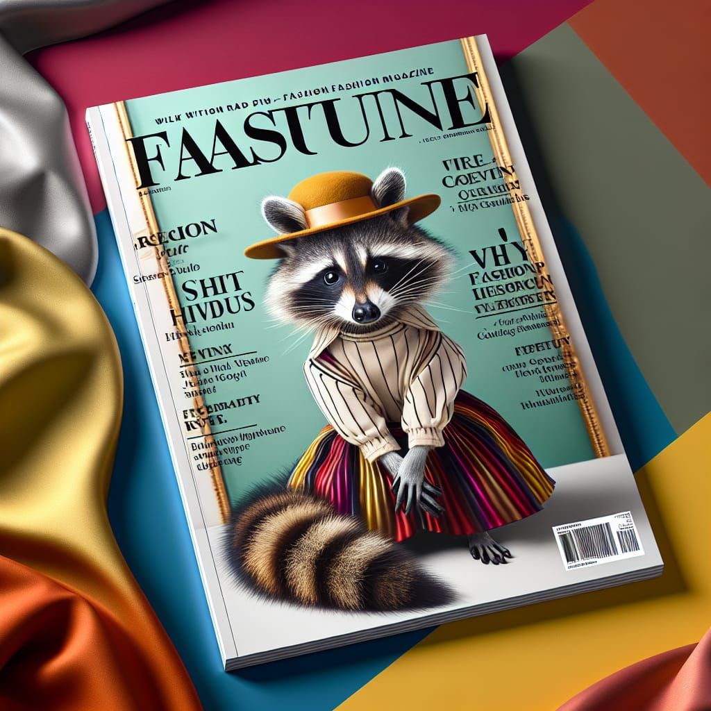 Raccoon in Couture on Fashion Magazine Cover