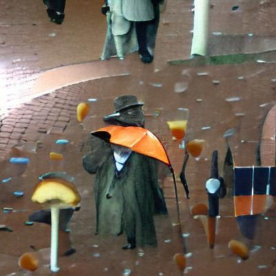Man with Umbrella in Light Rain