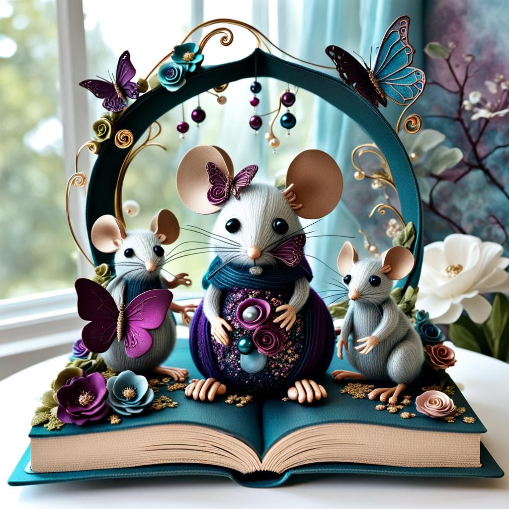 Wool Mouse Family Celebrates Birthday in Cake