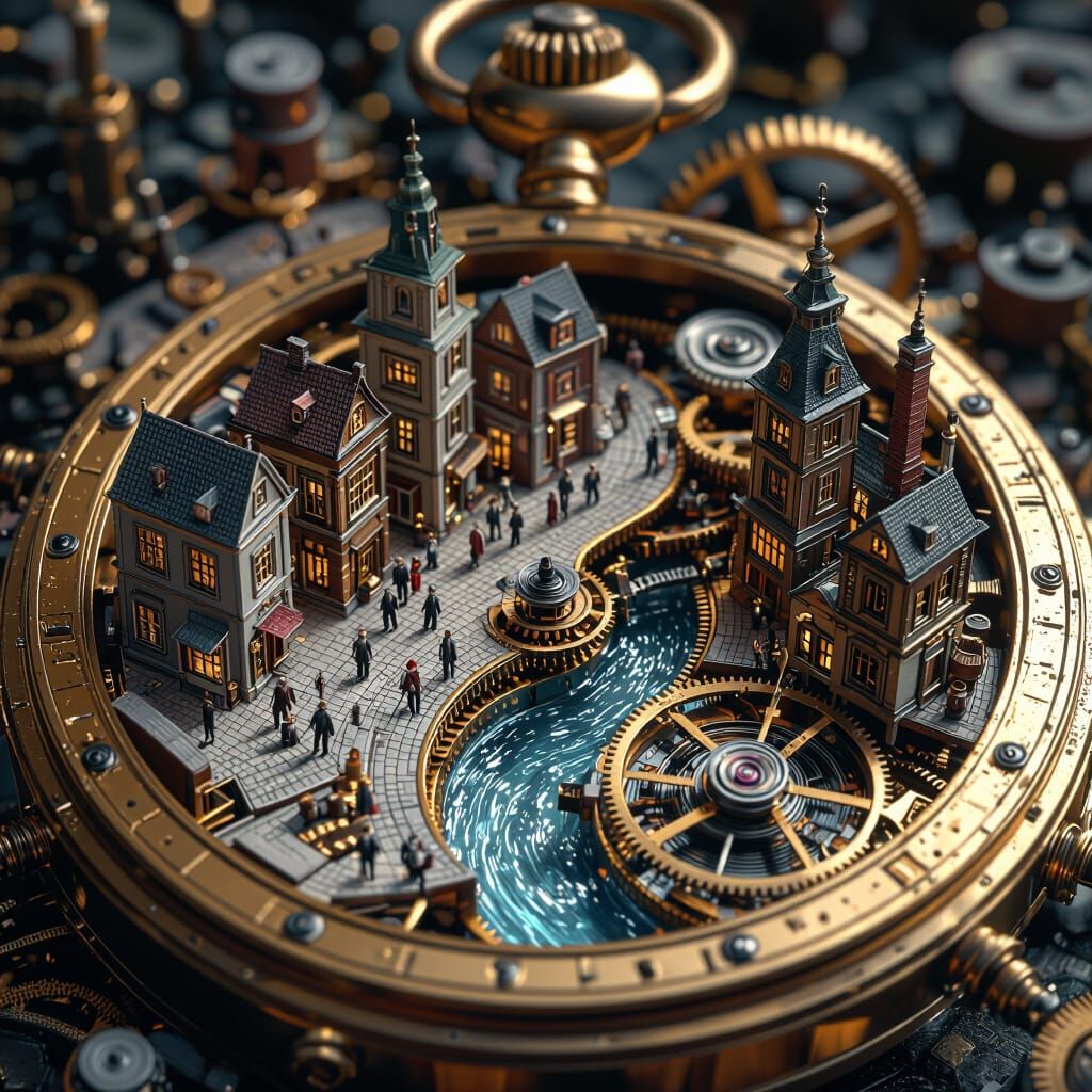 Miniature City Inside Broken Pocket Watch