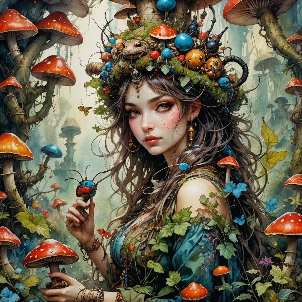 Hookah Smoking Caterpillar on a mushroom