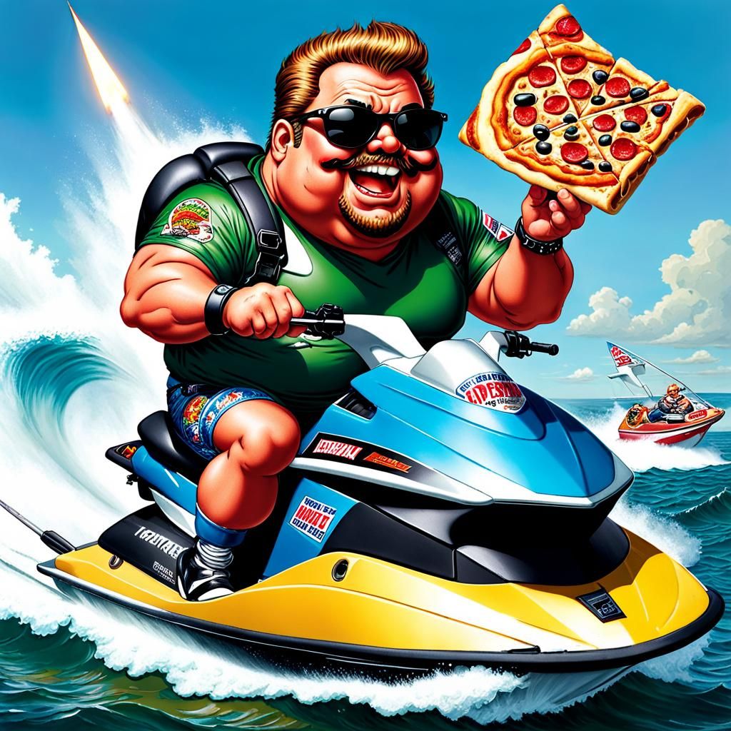 Gross Fat Guy on Jet Ski, Garbage Pail Kids Art